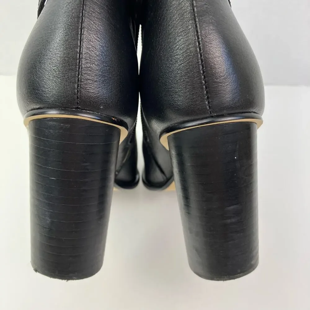 Draper James Tegan Black Leather Barrel Heeled Booties Ankle Boots Dressy Sz 8